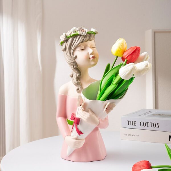 Girl Flower Vase Resin Figurine - Image 2